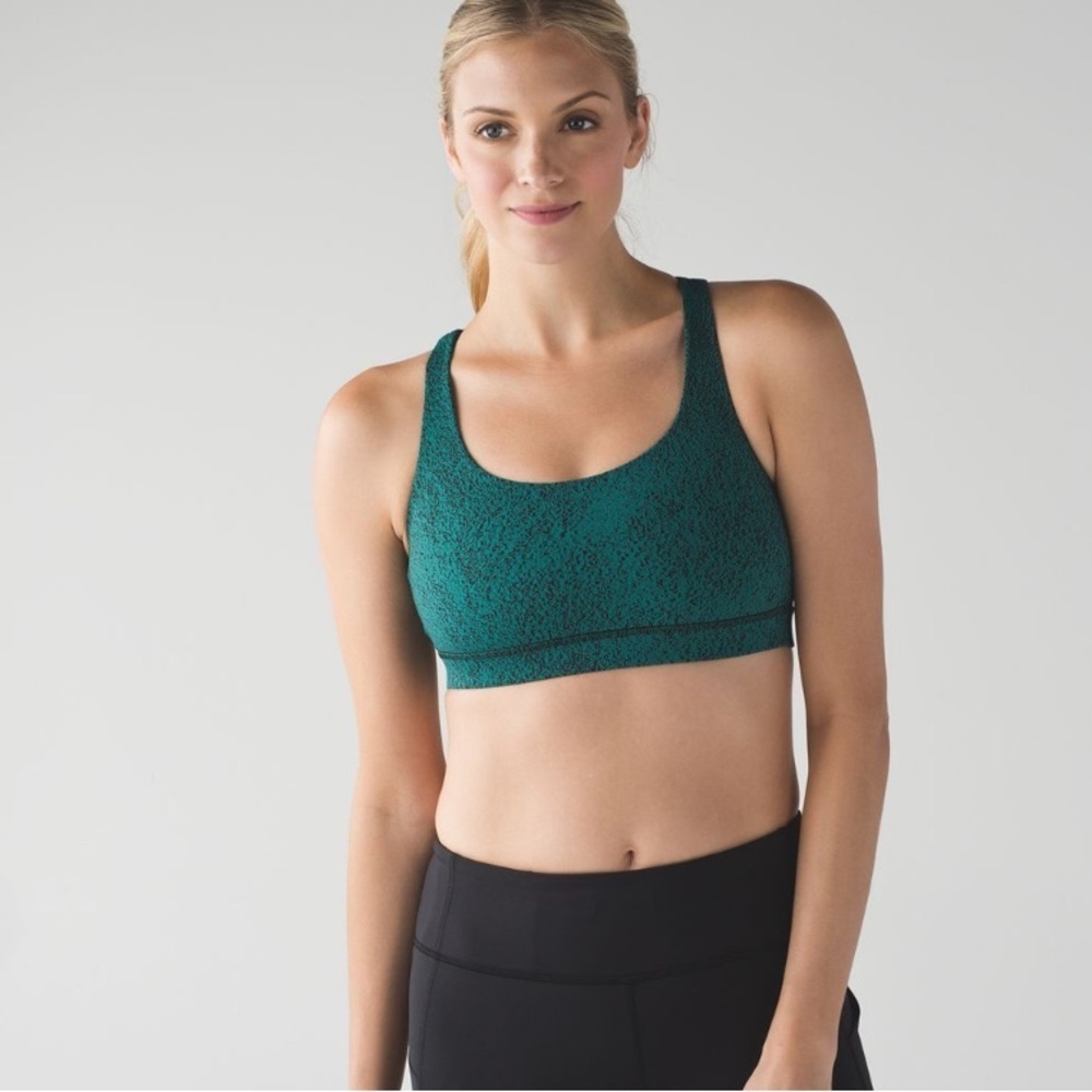 Lululemon Energy Bra Power Luxtreme Spray Jacquard Hunter Green Black / Black 6